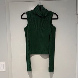 Sleeveless cold shoulder Turtleneck Knit Top in Forest Green